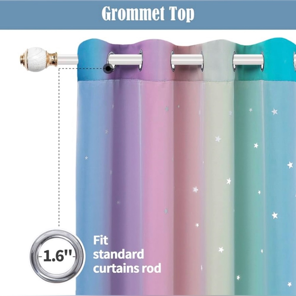 Rainbow Curtains With Colorful Star Cut-Out And Room Darkening - Picture 5 of 10